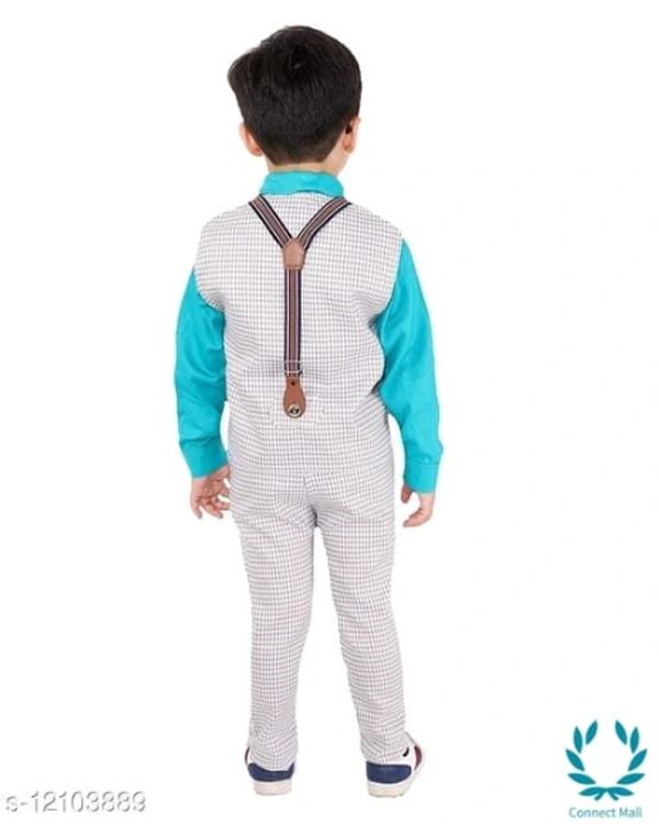Boy's Ethnic Party Wear Shirt Waistcoat and Pant Set - 0-1 Years, Aqua, Top Fabric Bottom Fabric : Polyster, Multipack :single Add-Ons:bow Tie